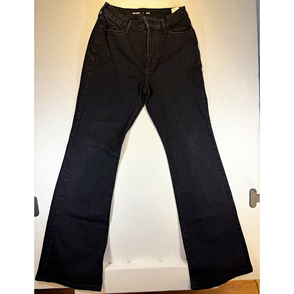 Old Navy Women's High-Rise Flared Jeans Black Dark Wash Denim 5-Pocket Size 6